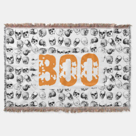 Orange Boo Halloween Spooky Skull Mönster Filt