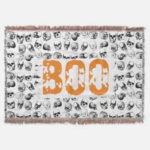 Orange Boo Halloween Spooky Skull Mönster Filt