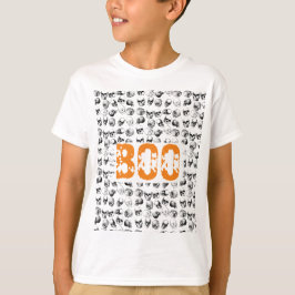 Orange Boo Halloween Spooky Skull Mönster T Shirt