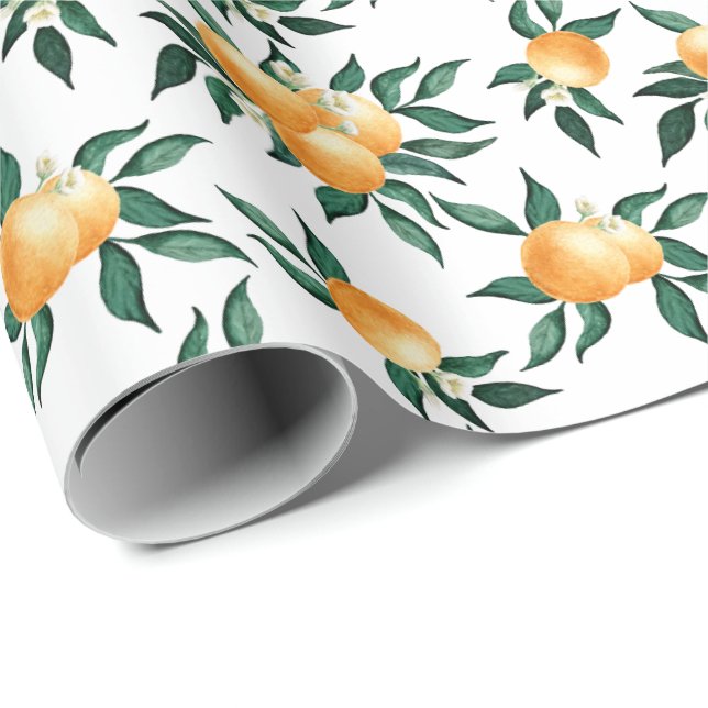 Orange Botanisk Sommar Citrus Amalfi Kusten  Presentpapper (Rullad Hörn)