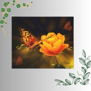 Orange Botaniskt blomma med naturens fjäril Canvastryck