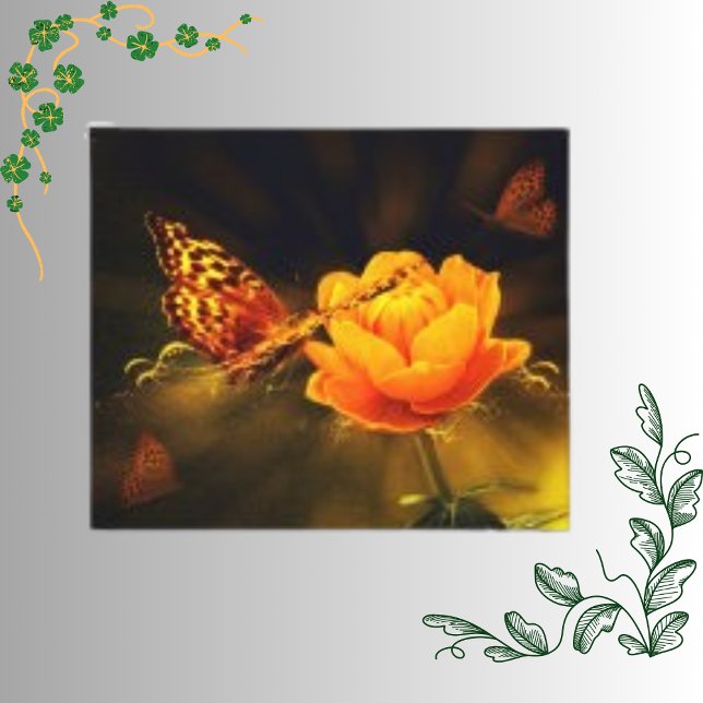 Orange Botaniskt blomma med naturens fjäril Canvastryck (Skapare uppladdad)