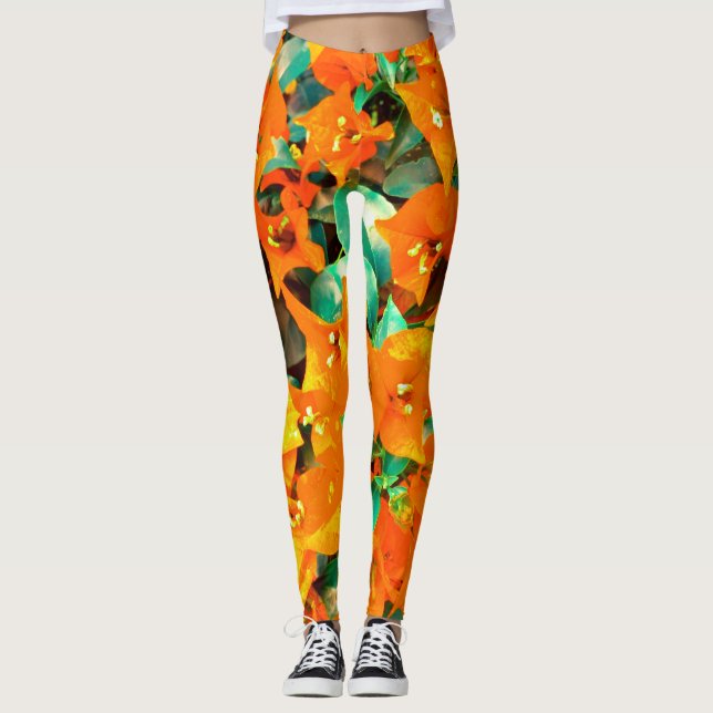Orange Bougainvillea Leggings (Framsida)
