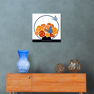 Orange Bouquet och Blue Butterflies Square Poster