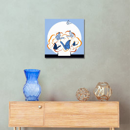 Orange Bouquet och Blue Butterfly Flutter Square Poster