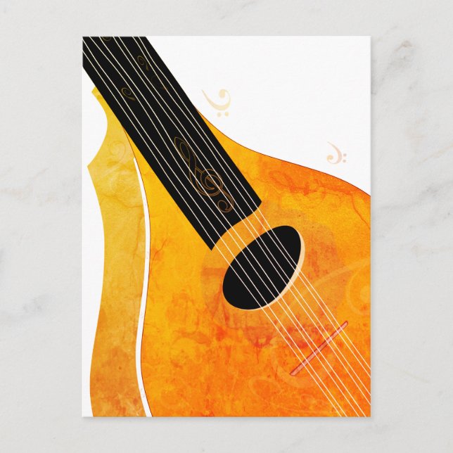 Orange Bouzouki Konst Musikinstrument  Vykort (Framsida)