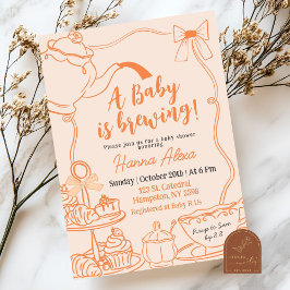 Orange Bow Baby brygger te Brunch Baby Shower Inbjudningar