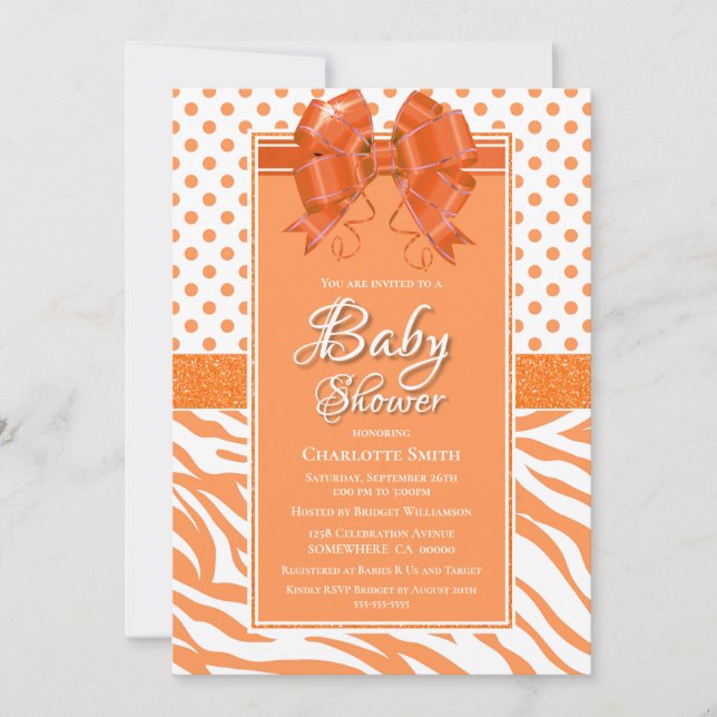 Orange Bow Baby Shower Inbjudningar (Framsida)