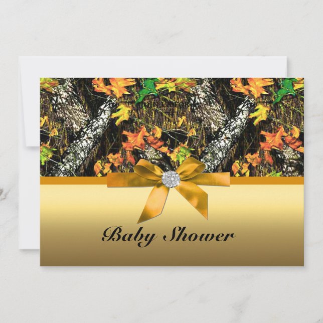 Orange Bow Camo Baby Shower Party-inbjudan Inbjudningar (Framsida)