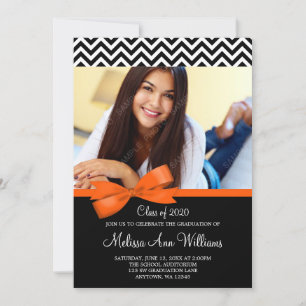 Orange Bow Chevron Photo Studenten annons Inbjudningar