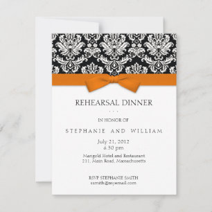 Orange Bow Damask Rehearsal Dinner-inbjudan Inbjudningar