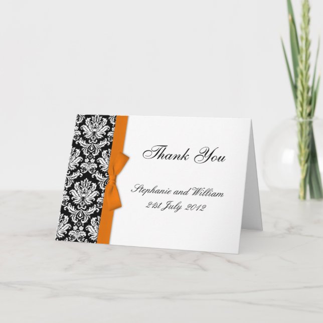 Orange Bow Damask Wedlings tackkort (Framsida)
