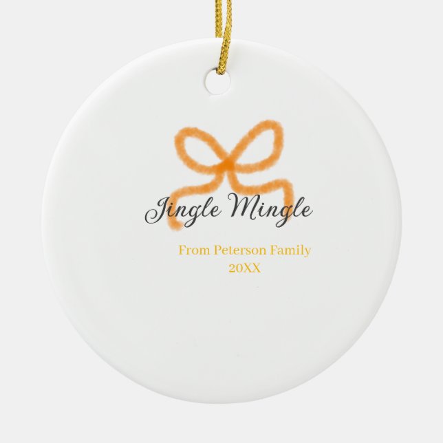 Orange bow jingle Mingle retro boho family namdate Julgransprydnad Keramik (Framsidan)