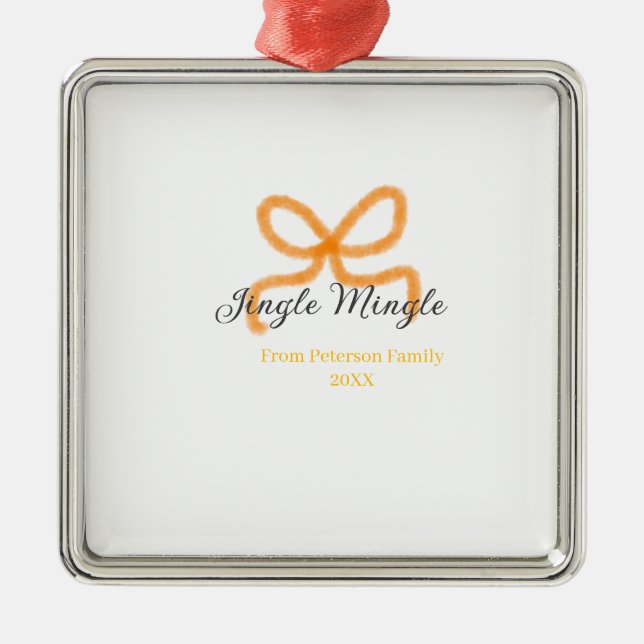 Orange bow jingle Mingle retro boho family namdate Julgransprydnad Metall (Framsidan)