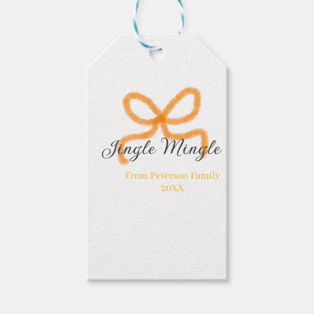 Orange bow jingle Mingle retro boho family namdate Presentetikett (Framsidan)