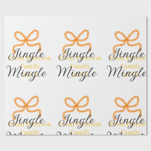 Orange bow jingle Mingle retro boho family namdate Presentpapper (Platt)