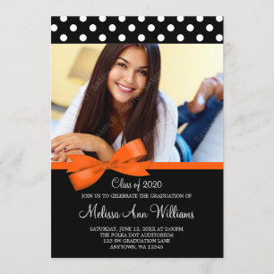 Orange Bow Polka Dot Photo Studenten Inbjudningar