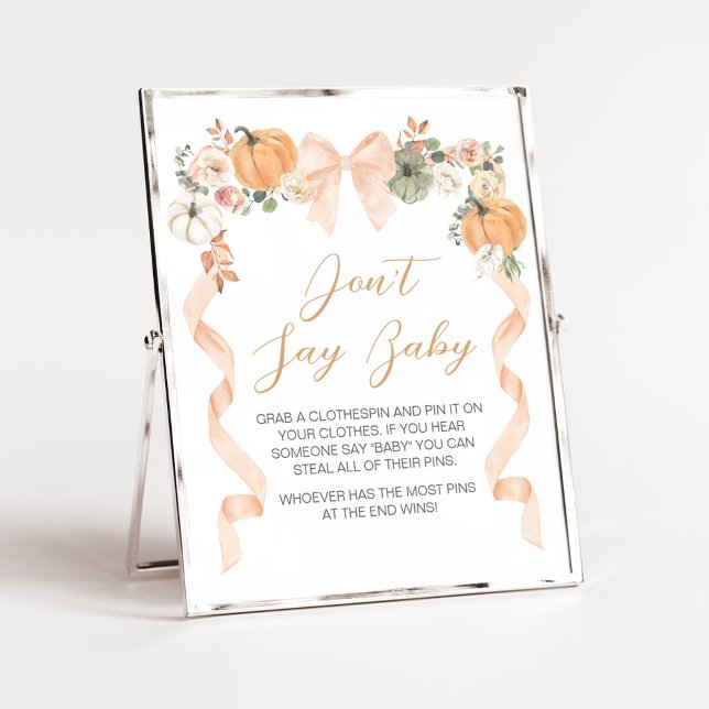 Orange Bow Pumpa Baby Shower - Underteckna inte Ba Poster (Orange Pumpkin Baby Shower Don't Say Baby Sign)