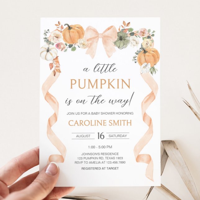 Orange Bow Pumpkin Baby Shower Inbjudningar (Orange Bow Little Pumpkin Baby Shower Invitation)