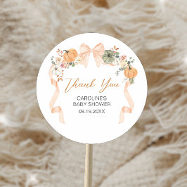 Orange Bow Pumpkin Baby Shower Runt Klistermärke