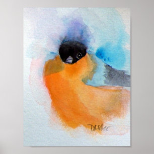 Orange Brast Chickadee Bird Watercolor Poster