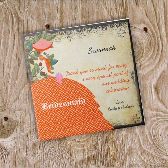 Orange Bridesmaid Tack Tile Gown med Träd Kakelplatta (Skapare uppladdad)