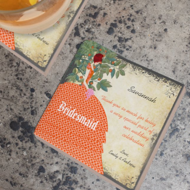 Orange Bridesmaid Tack Tile Gown med Träd Kakelplatta (Skapare uppladdad)