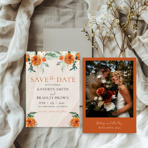 Orange Bright Boho Autumn Blommigt Bröllop Spara Datumet