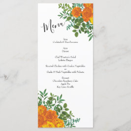 Orange Bröllop Blommigt Modern Meny