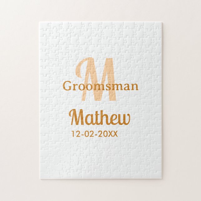 Orange bröllsbäst name bokstav datum manlig pastel pussel (Vertikal)