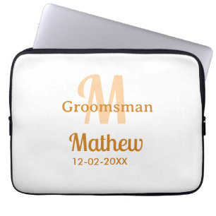 Orange bröllsman namn bokstav datum manlig pastell laptop fodral
