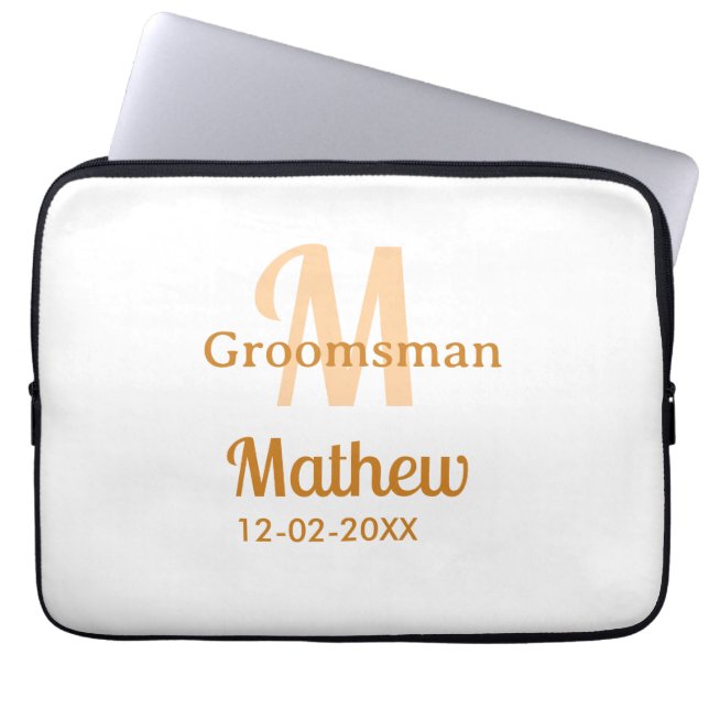 Orange bröllsman namn bokstav datum manlig pastell laptop fodral (Framsidan)