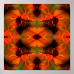 Orange Brown Abstrakt Flowers Art Poster