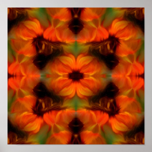 Orange Brown Abstrakt Flowers Art Poster (Framsidan)
