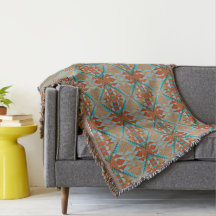 Orange Brown Aqua Turcos Blue Tribal Art