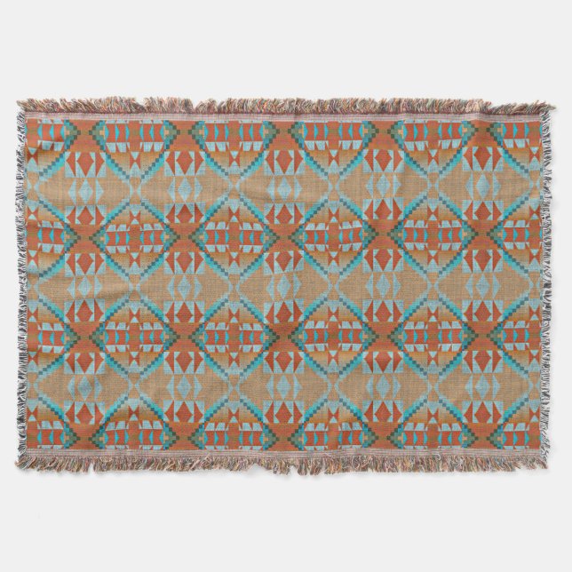 Orange Brown Aqua Turcos Blue Tribal Art Filt (Framsidan)