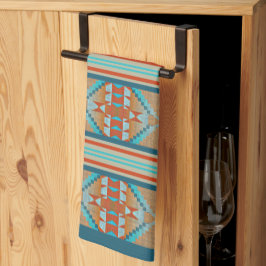 Orange Brown Aqua Turcos Blue Tribal Art Kökshandduk