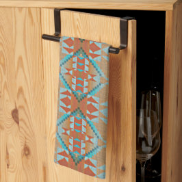 Orange Brown Aqua Turcos Blue Tribal Art Kökshandduk