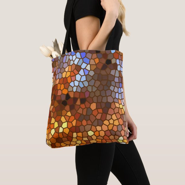 Orange Brown Autumn Mosaic Abstrakt Tote Bag Tygkasse (Närbild)