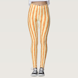 Orange Brown Cream Lodrät Penseldrag Rand Leggings