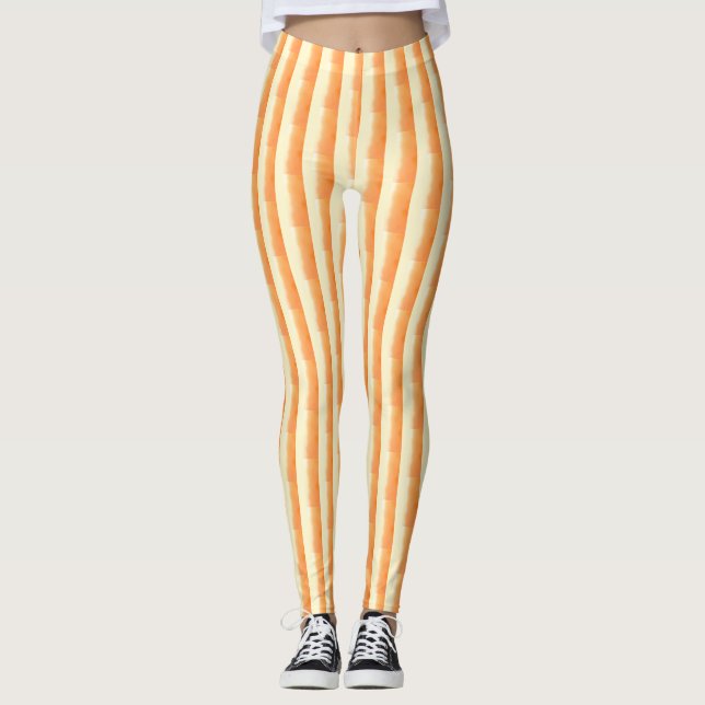 Orange Brown Cream Lodrät Penseldrag Rand Leggings (Framsida)