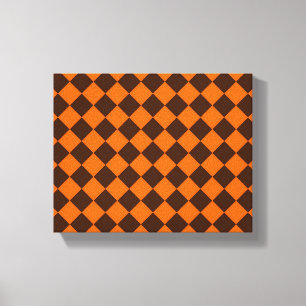 Orange Brown Diamond Checker Mönster Canvastryck