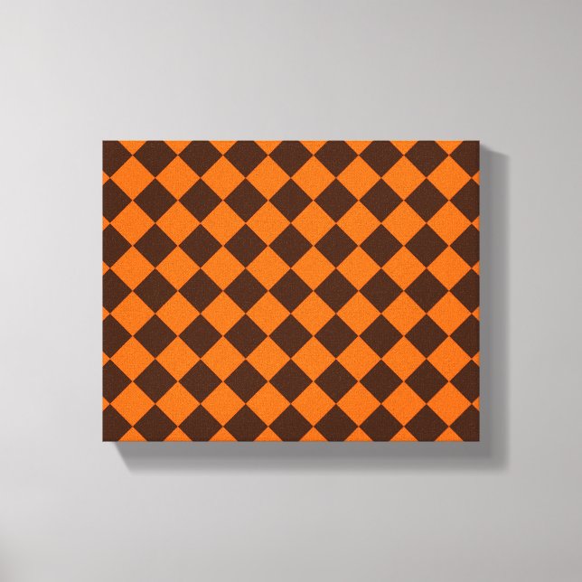 Orange Brown Diamond Checker Mönster Canvastryck (Framsida)
