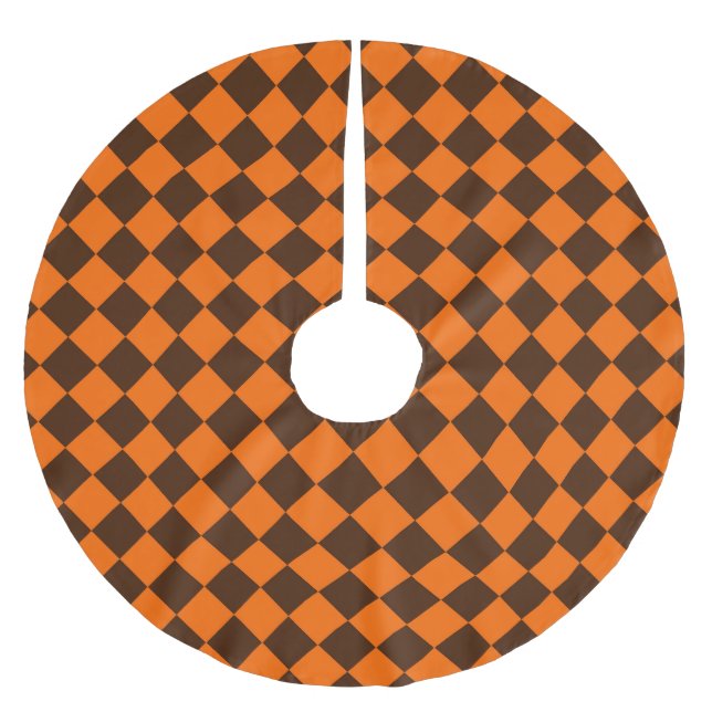 Orange Brown Diamond Checker Mönster Julgransmatta Borstad Polyester (Framsidan)
