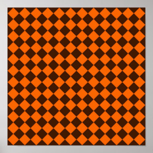 Orange Brown Diamond Checker Mönster Poster