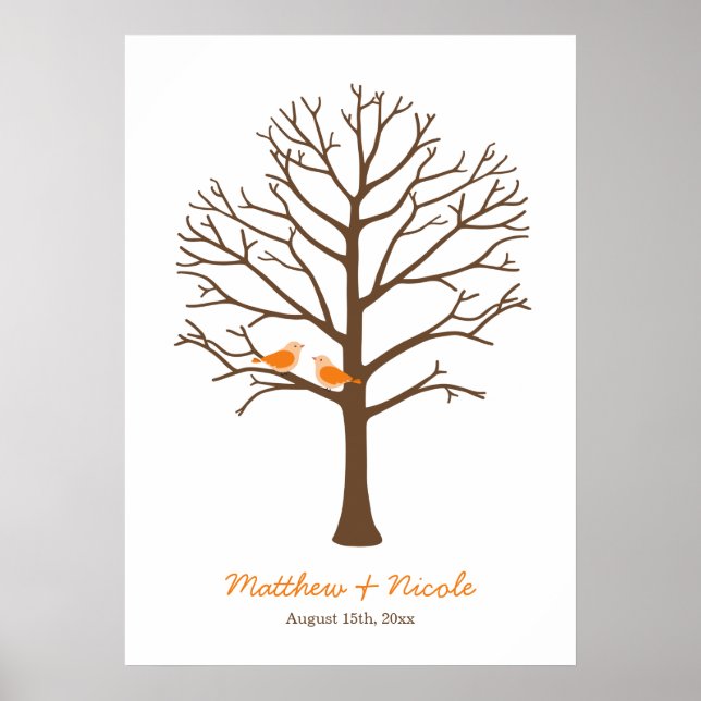 Orange Brown Fingerprint Träd Bröllop Poster (Framsidan)