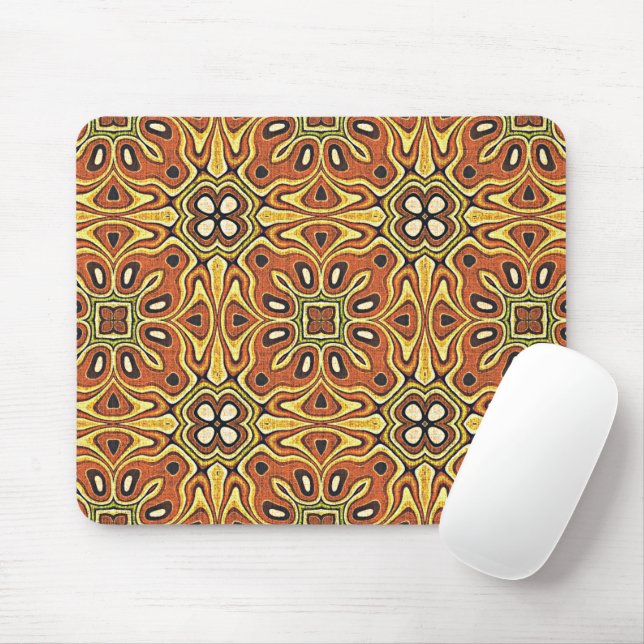 Orange Brown Gult Grönt Nouveau Deco Mönster Musmatta (Med mus)