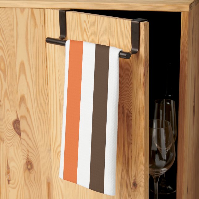 Orange Brown Lodrät Rand Mönster Kökshandduk (Thirds Fold)