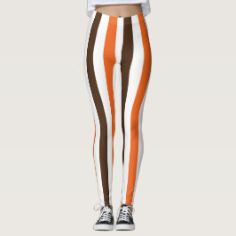 Orange Brown Lodrät Rand Mönster Leggings