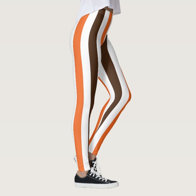 Orange Brown Lodrät Rand Mönster Leggings (Höger)